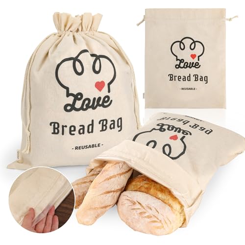 2 Pack Linen Bread Bags for Homemade Bread with BPA Free Plastic Inner Lining, Resuable Drawstring Storage Container for Sourdough Loaf Breads to Keeps Fresh & Secure, Home Bakers (XXL, 16*20 IN)