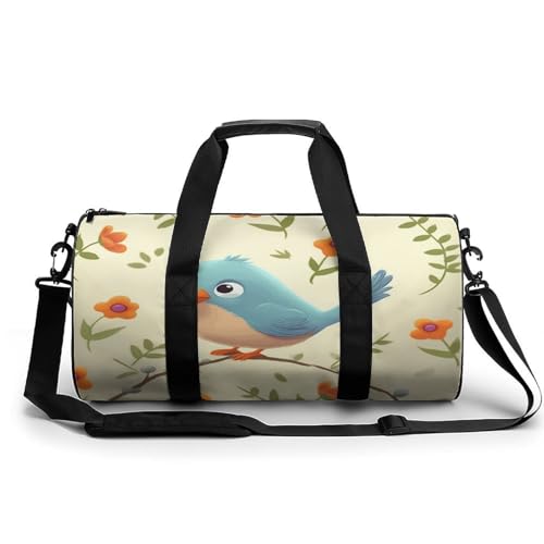 Cylindrical Gym Bag,Cute Bird Sports Gym Bag,Workout Bags,travel Weekender Bag,Duffle Travel Bag for Men Women