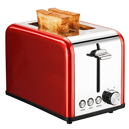 Redmond 2 Slice Toaster Stainless Steel Toaster Wide Slots With Bagel Defrost Cancel Function 6 Bread Shade Settings For Bread Waffles Auto Shutoff Red #TOP19