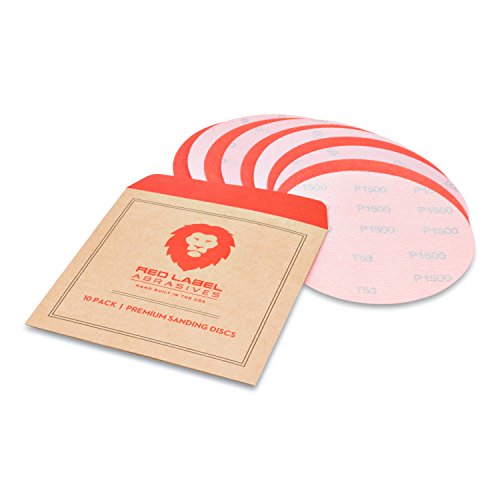 Red Label Abrasives 6 Inch 1500 Grit High Performance Hook and Loop Wet/Dry Auto Body Film Sanding Discs, 10 Pack