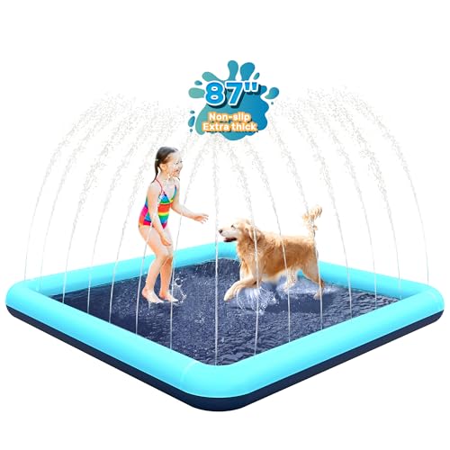 Image of 87'' Splash Pad for Dogs, Non-Slip Sprinkler for Kids, Square Splash Pad for Kids Ages 4-8, Splash Pads for Toddlers 1-3, Dog Sprinkler Shallow Pool, Outdoor Water Toys for Backyard, Teal