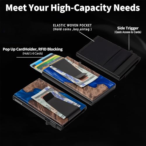 Image of Card Holder Wallets for Men | Slim Aluminum Wallet | RFID Blocking Minimalist Metal Pop Up Wallet | Money Clip & Cash Band | Expandable Compact Plate | Ultra-Thin | Men's Accessories & Gifts for Men