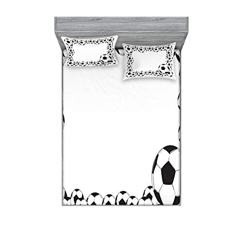Ambesonne Soccer Fitted Sheet & Pillow Sham Set, Monochrome Football Frame Pattern Abstract Illustration Playing Sports Game, Decorative Printed 3 Piece Bedding Decor Set, King, Grey Charcoal