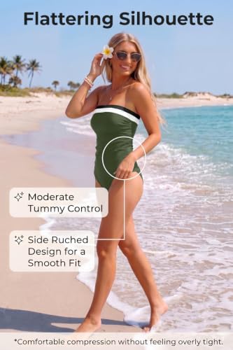 Image of Daci Women Strapless Tankini Tummy Control 2 Piece Bandeau Swimsuit | Full Coverage,Removable&Adjustable Straps,Built-in Soft Unremovable Bra,Ruched Tummy Control,Mid Waist Bottom,Fully Lined