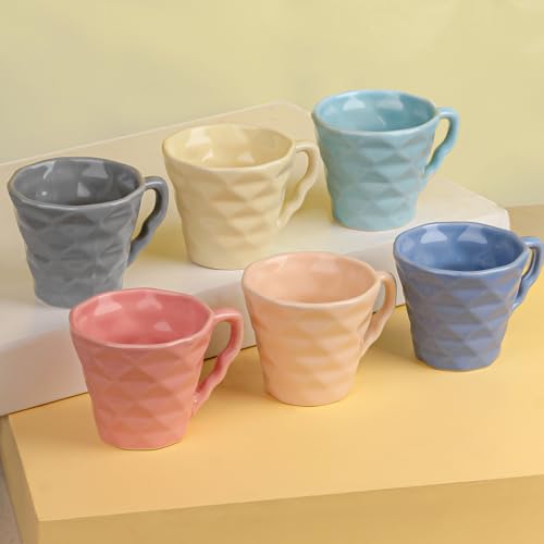Image of The Earth Store Ceramic Diamond Multicolor Chai /Tea Cups for Serving Set Best Gift for Friends, Anniversary, Birthday | Dishwasher Safe | 150 ML Set of 6