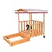 Produktbild Melko Sandkasten Sandbox mit Abdeckung und Sonnenschutz aus Holz für Kinder, 182 x 100 x 140, mit Veranda und Geländer, Dach rot weiß