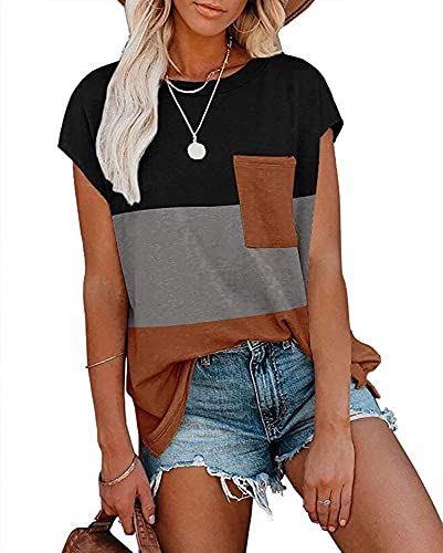 Nanyuaya Womens Summer Casual Tops 2023 Basic Loose Cap Sleeve Tshirts Solid Color Blouse With Pocket #TOP1