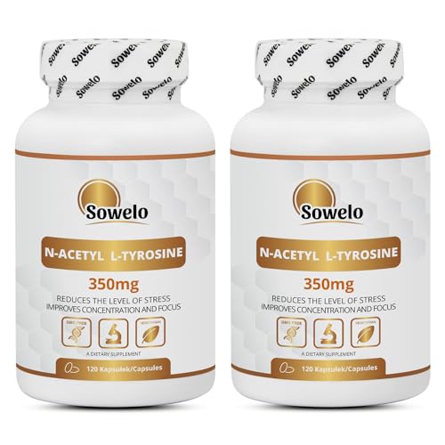 Sowelo N-Acetyl L-Tyrosine I 350 mg I Gemüsekapseln I NALT Nahrungsergänzungsmittel I Reduziert das Stressempfinden I 120 Tabletten (2-Pack)