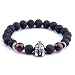 Pulsera De Piedra De Lava, Vino Rojo Hematite Beads Romano Guerrero Espartano Knight Gladiator Casco De Plata Pulseras, Hilo Elástico Brazalete Pulsera Unisex Joyas Festival Par Don Amistad
