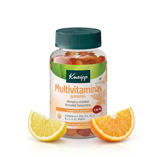 Kneipp Multivitaminas Gummies, con Vitamina A, B12, C, E, D3, Biotina, Zinc, Coenzima Q10 y Eleuterococo, Metabolismo Energético, Cansancio, Fatiga, Defensas Sistema Inmune, 60 Gominolas