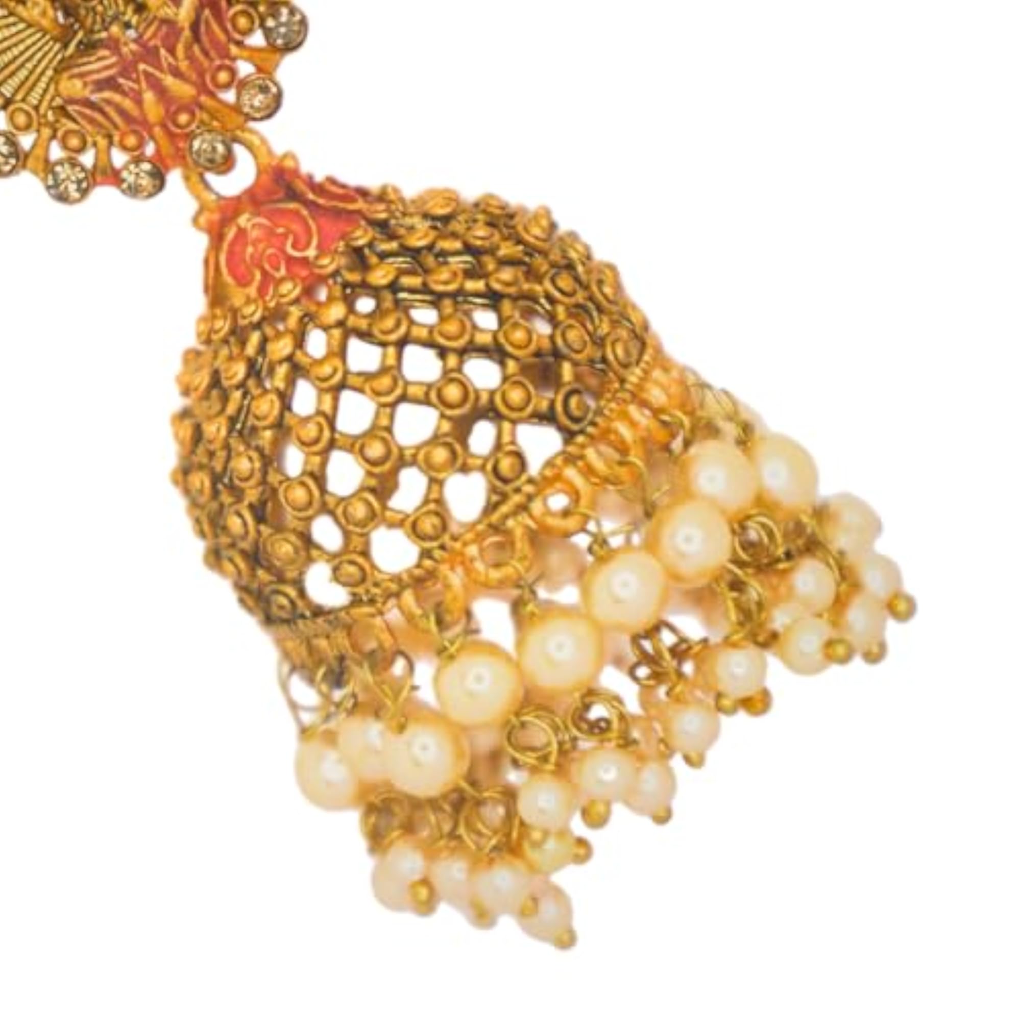 Antique Goddess Lakshmi Jhumka Earrings with Pearl Drops
