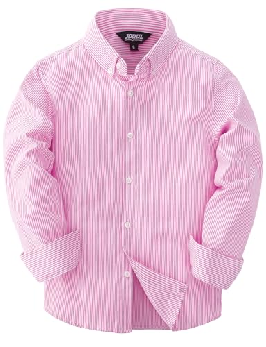JOGAL Chemise à manches longues Oxford pour garçons - Coupe droite - Chemise de loisirs - Chemise rayée pour enfants de 6 à 14 ans, Rose, 5-6 ans