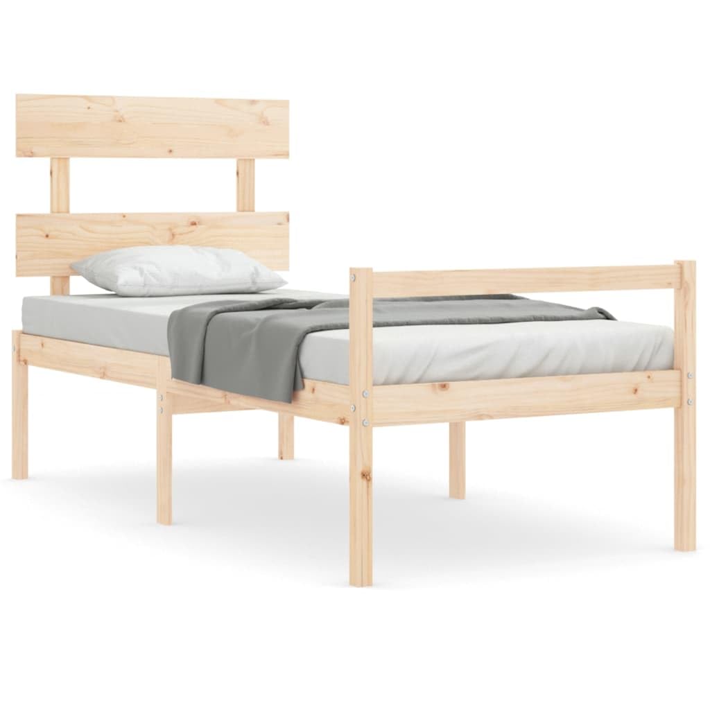 Massives Kiefernholz Seniorengerechte Sitzhöhe Standard 90x200 cm Braun | Seniorenbett mit Kopfteil Massivholz 90x200 cm Kiefer Bettgestell mit Stauraum für Senioren
