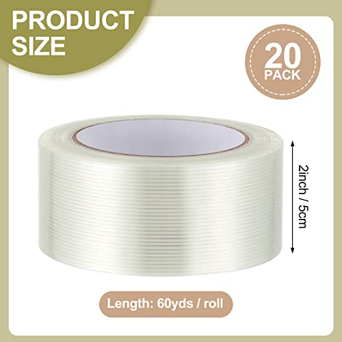 Treela 20 Pcs Strapping Tape 2 Inch X 60 Yards 5.9 Mil Fiberglass Filament Tape Reinforced Packing Tape Heavy Duty Transparent Shipping Tape For Sealing Binding Fixing #TOP1