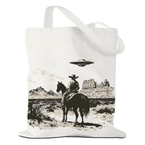 Funny Western UFO Tote Bag, Western Gifts for Women Best Friend Bestie