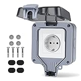 Powerole Außensteckdose IP66 Wetterfest, Wandsteckdose Gartensteckdose Aufputz Schutzkontakt für Feuchtraum Garten den Aussenbereich, Outdoor Steckdose (1 Fach Außensteckdose Steckdose)