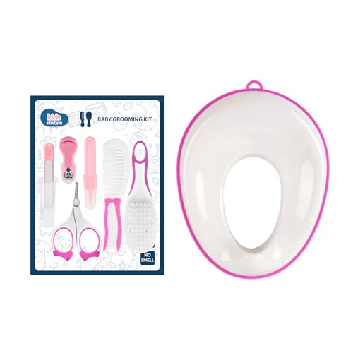 Image of Kids Station Portable Baby Potty Training Seat with 10 Piece Baby Grooming Kit - Potty Training Seat for 1+ Year child - Nail Cutter, Rounded Scissors, Nail Filer, Tweezer, Comb and Hair Brush (Pink)