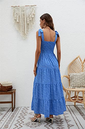 Image of kinstell Women's Summer Boho Spaghetti Strap Square Neck Ruffle Casual Flowy Long Dress Beach Swing Party Maxi Dress