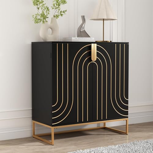 HLR-Accent-Wood-Grain-Cabinet-with-2-Doors-Storage-Cabinet-Sideboard-with-Gold-Metal-Legs-for-Living-RoomEntryway-and-Kitchen-Dining-RoomBlack HLR Accent Wood Grain Cabinet with 2 Doors Storage Cabinet Sideboard with Gold Metal Legs for Living RoomEntryway and Kitchen Dining RoomBlack