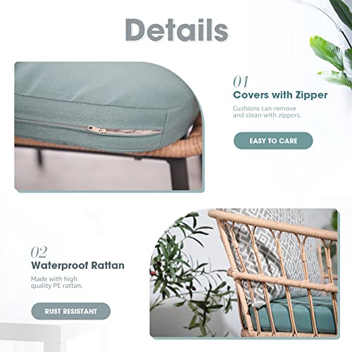 Oc Orange-Casual 3-Piece Patio Bistro Set, Outdoor Furniture All-Weather Wicker Conversation Set, 2 Rattan Armchairs With Round Glass Coffee Table, For Porch, Backyard, Balcony #TOP1