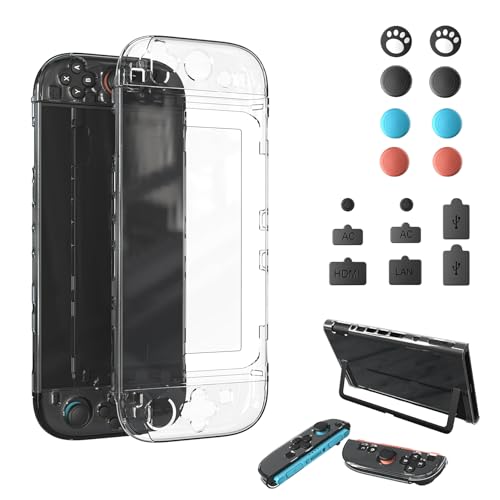 Switch2専用カバー分体式 Switch2 保護カバー 透明PC素材 耐衝撃 傷防止 Joycon用カバー+猫肉球スティックカバー8個+防塵プラグ8個付き|分体式