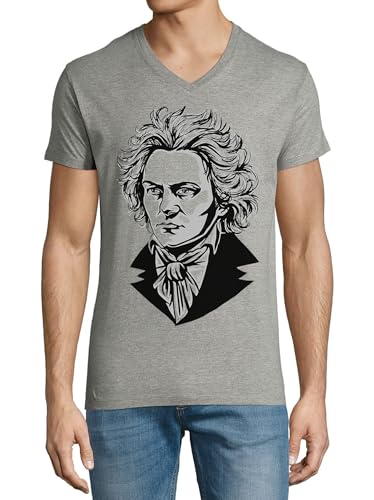 T-shirt à col en V en coton de qualité supérieure L Sketch Art gris taille M