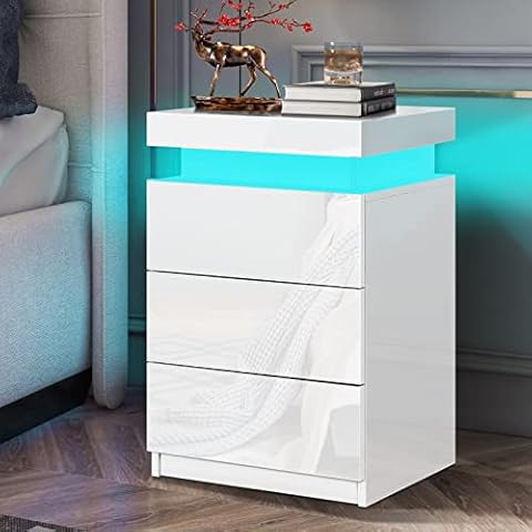 ELFORDSON LED Bedside Table with Drawers Cover