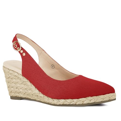 Juliet Holy Womens Wedge Sandals Espadrilles Closed Toe Slingback Buckle Strap Comfortable Casual Summer Wedges Shoes Red