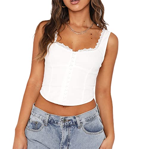 Women Camisole Tops Sleeveless Square Neck Lace Patchwork Slim Fit Summer Tops Party Streetwear2