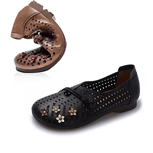 PFZL Zapatos de Cuero Suave ahuecados Retro Cover