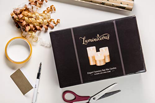 FLAMELESS-Candles-Battery-Operated-LED-Flickering-Flame-with-Remote-Timer-Amazing-Realistic-Dancing-Flame-Real-Wax-Gold-Trim-Set-of-3-Size-456-Beautiful-Gift-Idea-for-Women-and-Men