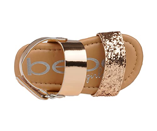 Image of bebe Girl's Sparkly and Strappy Glitter Leatherette Flat Sandals with Adjustable Strap (Toddler /Little Kid)