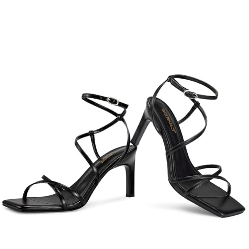 wetkiss Womens Sandals Square Open Toe Strappy Heels Ankle Strap High Heel Sandals Comfort Dress Party Shoes2
