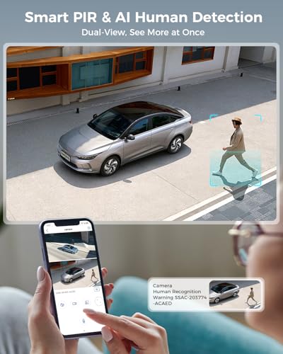 Ctronics 2K &Uuml;berwachungskamera Solar WLAN, Dual-Objektiv mit 9800mAh Akku & 6W Solarpanel, PIR & Menschenerkennung, Licht&Ton Alarm, WLAN IP Kamera mit App & PC Zugriff, 128GB & Cloud
