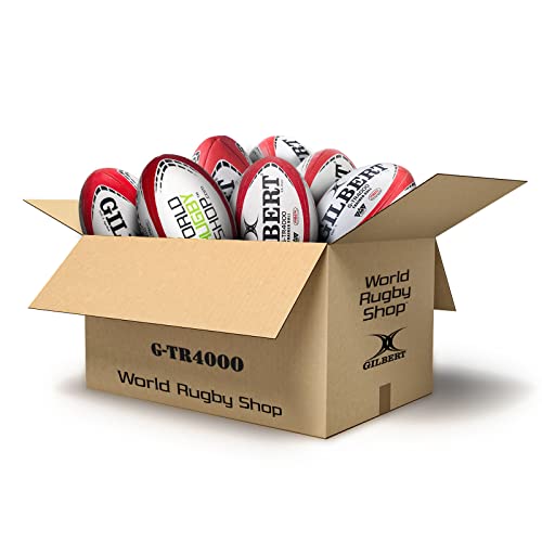 World Rugby Shop x Gilbert G-TR4000 Training Ball Bundle - Set of 10 Rugby Ball Size 5 - Durable 3 Ply Poly-Cotton - Red
