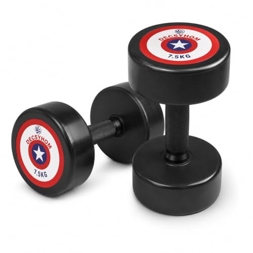 Image of Rubber Coated Adjustable Dumbbells Set of 2 (7.5KG x 2) | Home Gym Dumbbell set for Men & Women | Non-Slip Handle | Heavy Duty Round Rubber Dumbbells | Strength Training & Fitness Equipment.