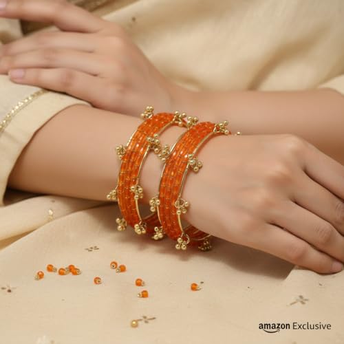 Image of Kashmiri Ghangharoo Glass Bangle Set for Women| Light Weight Bangles | Traditional Transparent Fancy Glass Chudi Set for Wedding, Party|Set Of 16(12 Glass + 4 ghungroo bangles)