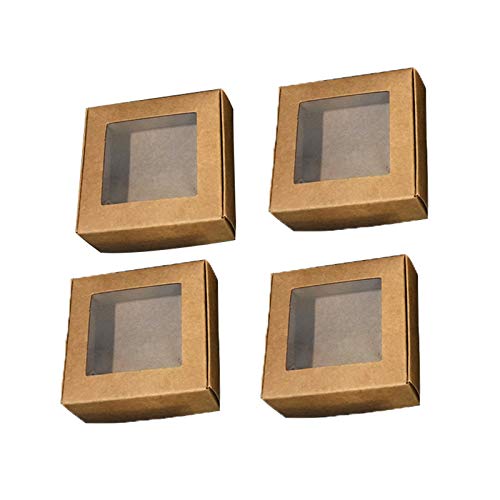 Huachaoxiang Carta Kraft 50pcs Finestra Trasparente in PVC Candy Box Soap Box Matrimonio, Compleanno, Bambino di Natale Doccia Cioccolato Confezioni Regalo Scatola per Natale,Beige