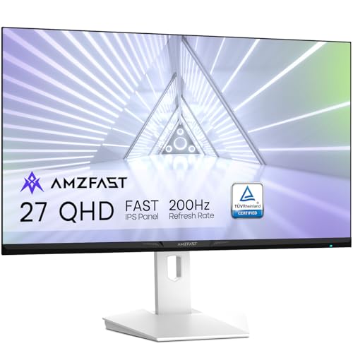 Amzfast 27 inch 1440P 200Hz/180Hz White Gaming Monitor, WQHD (2560