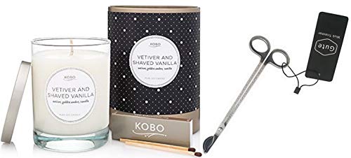 Kobo Candles Kobo Soy Candle, Vetiver and Shaved Vanilla with A Gute Wick Cutter (2 Piece Bundle)