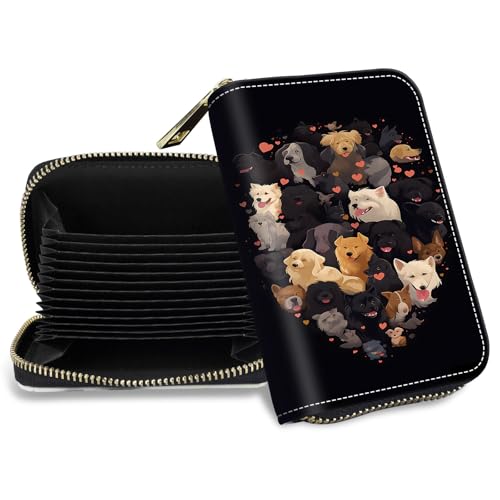 Credit Card Holder with Zipper, Slim RFID Blocking Card Wallet for Women Men Cute Dogs Design PU Leather Small Accordion Card Case Wallet, ID Card Organizer, Pocket Business Card Case