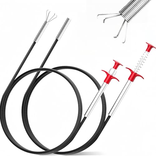 KUUGUDE 2 Stück Rohrreinigungsspirale 200 cm/90 cm, Krallengreifer Rohrreiniger, biegsame Greifzange, teleskopierbare Greifzange, Abflussreiniger-Spirale für Küche, Bad und Abwasserkanäle