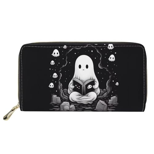 Xhuibop Halloween Cute Ghost Women Wallets Rfid Blocking Teen Girls Holiday Gifts Long Wallet with Zipper Leather Cash Storage Largge Capacity Card Holder Ladies Clutch Purse