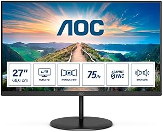 AOC U27V4EA - 27 Inch 4K UHD Monitor, 60Hz, 4ms, IPS, Adaptive Sync, Speakers, FlickerFree (3840x2160 @ 60Hz, 350cd/m², HDMI 2.0 x 2, DisplayPort 1.2 x 1)