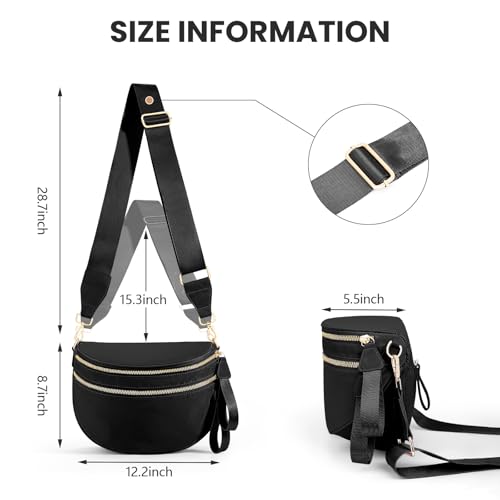Pure Colour Bum Bags for Women Crossbody Spacious Nylon Crossbody Bag Fanny Packs Slouchy Oversized Purse Belt Bag (BLACK)3