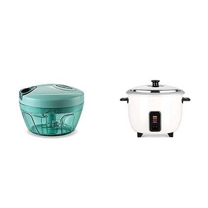 Pigeon by Stovekraft New Handy Mini Plastic Chopper with 3 Blades, Green & Joy Electric Rice Cooker 1 Litre Combo