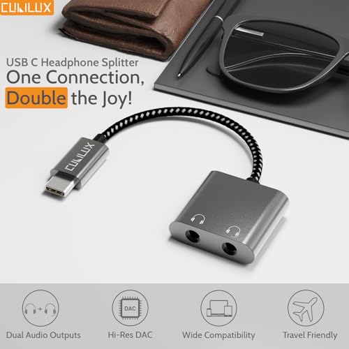 Image of USB C to Dual 3.5mm Headset Splitter Compatible for 2018 iPad Pro 11 inch 12.9 inch, MacBook Pro /Air, Aluminum Alloy Shell Type C to 2x3.5mm Headphone Jacks Audio Adapter for Sony Xperia XZ 3, OnePlus 6T