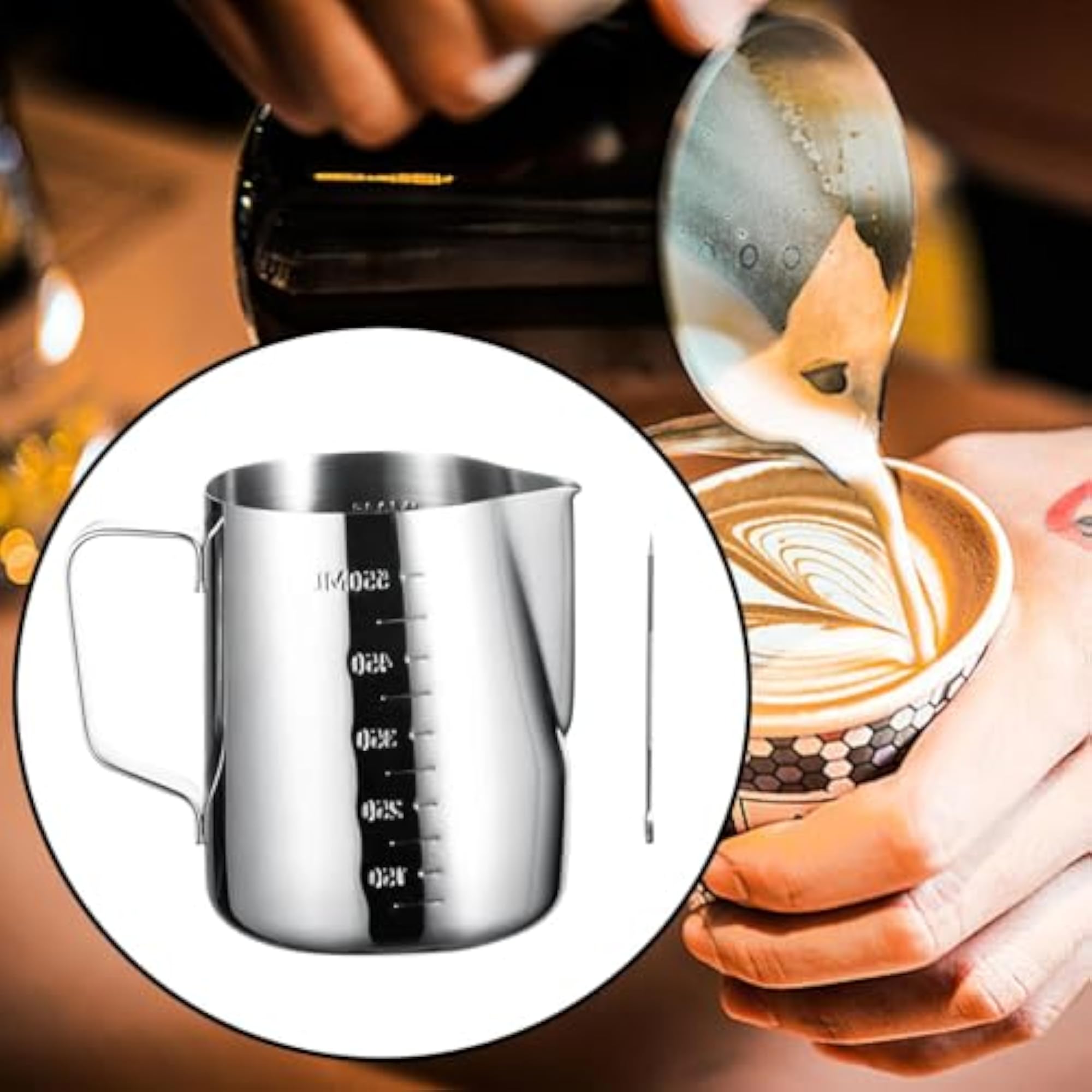Stainless Steel Milk Frothing Pitcher, 600ml Jug for Bar