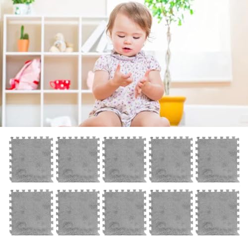 10 Plüsch-Schaumstoffmatten Plüsch-Bodenmatten Schaumstoff-Bodenmatten Ineinandergreifende Plüsch-Bodenmatten, Schaumstoff-Bodenmatten für Schlafzimmer (Grau)