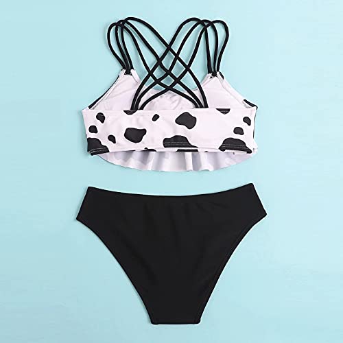 3 Piece Kids Girls Tankini Swimsuits Cow Print Bikini Bathing Suit with Boyshorts Briefs 8-14 Years Girls Swimwear Outfits3